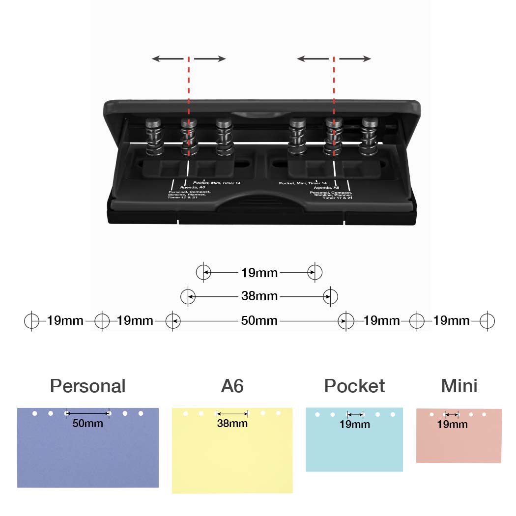 Adjustable 6-Hole Organiser/ Diary Punch - Black - Imagen 2