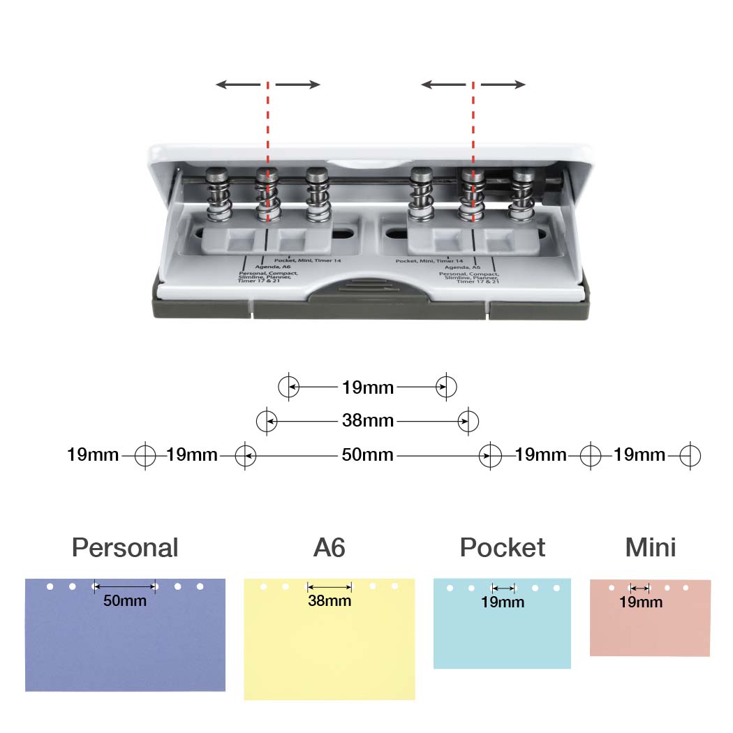Adjustable 6-Hole Organiser/ Diary Punch - Silver - Imagen 6