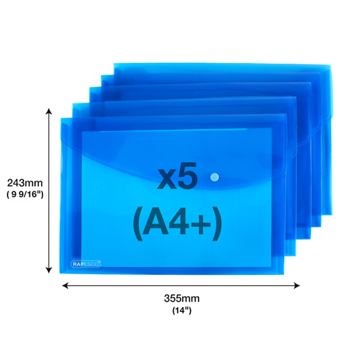 ECO Recycled A4+ Popper Wallet - Transparent Bright Blue - Pack of 5 - Imagen 2